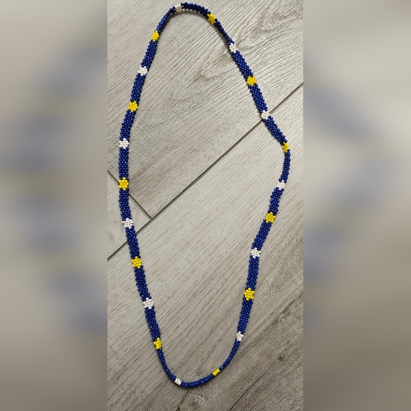 VINTAGE AFRICAN TRIBAL GLASS SEED BEADS EMBROIDERED LONG NECKLACE - Picture 4 of 8